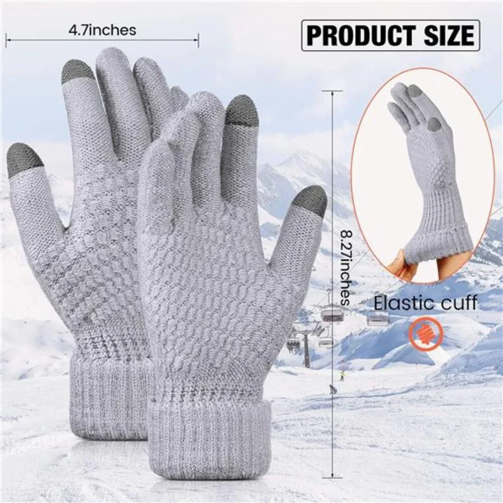 Womens Winter Touchscreen Gloves Warm Fleece Lined Knit Elastic Cuff Texting Pai